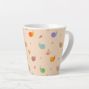 Cute Latte Mug with Snails and Flowers