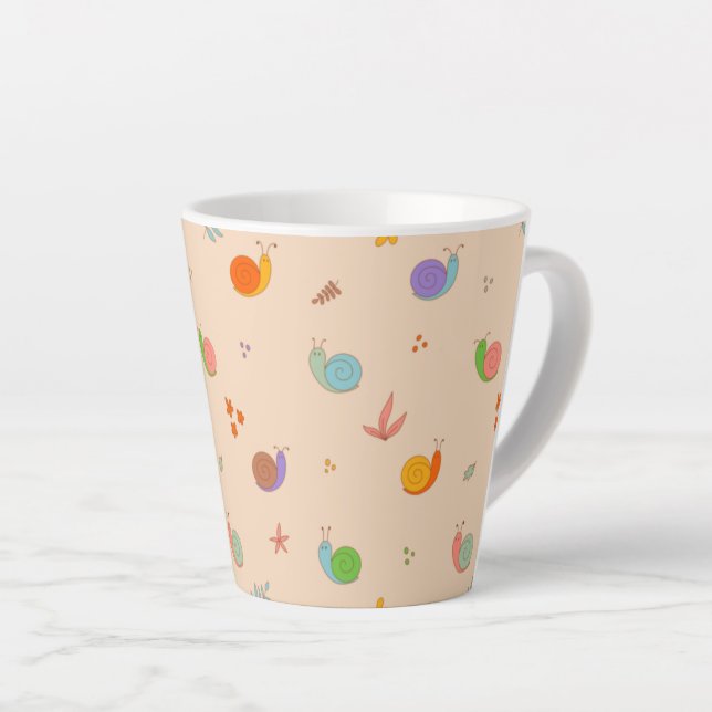 Cute Latte Mug with Snails and Flowers (Right Angle)