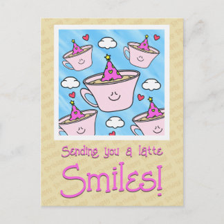 Cute Latte Smiles Coffee Lover Happy Birthday Postcard