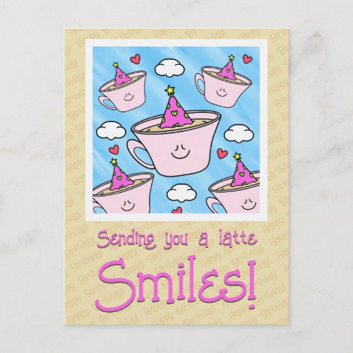 Cute Latte Smiles Coffee Lover Happy Birthday  Postcard