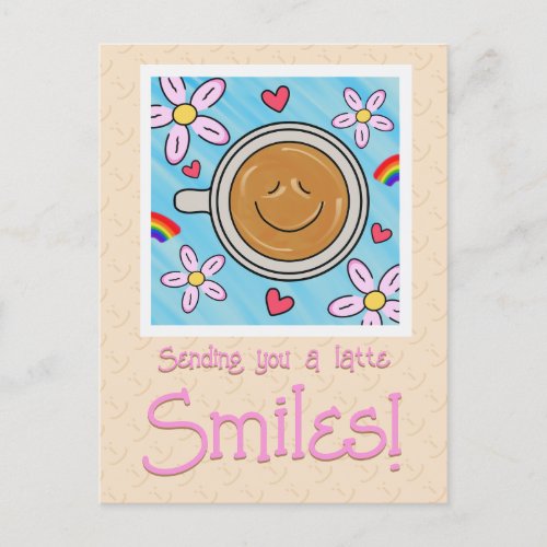 Cute Latte Smiles Thinking Of You Postcard