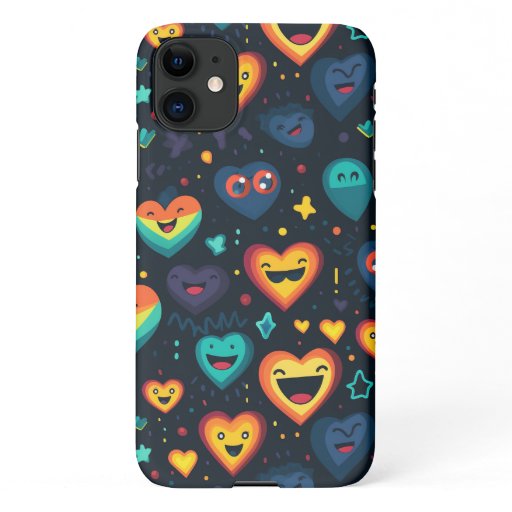Cute laughing and smiling little hearts positive  iPhone 11 case