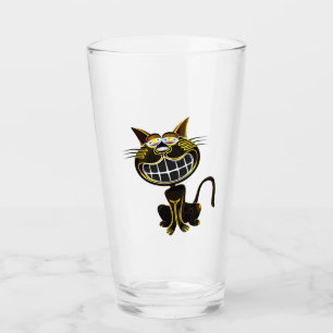 CUTE LAUGHING BLACK AND BRIGHT YELLOW CAT GLASS