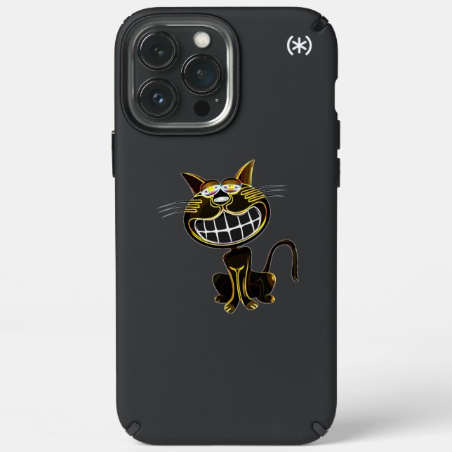 CUTE LAUGHING BLACK AND BRIGHT YELLOW CAT SPECK iPhone 13 PRO MAX CASE (Front)