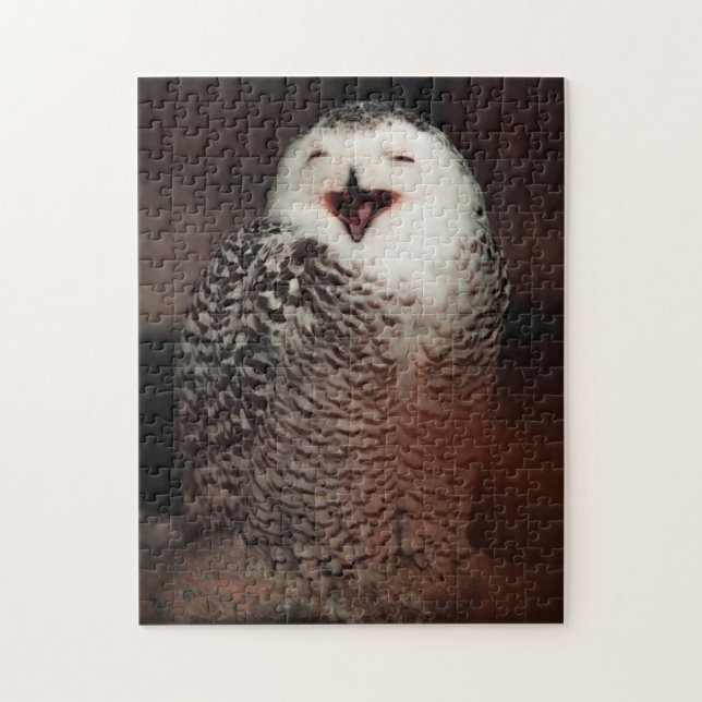 Cute Laughing Black and White Owl Jigsaw Puzzle (Vertical)