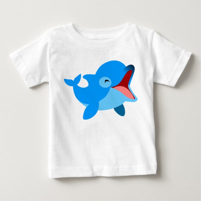 Cute Laughing Cartoon Dolphin Baby T-Shirt (Front)