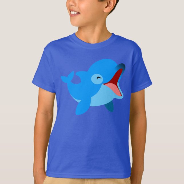 Cute Laughing Cartoon Dolphin Children T-Shirt (Front)