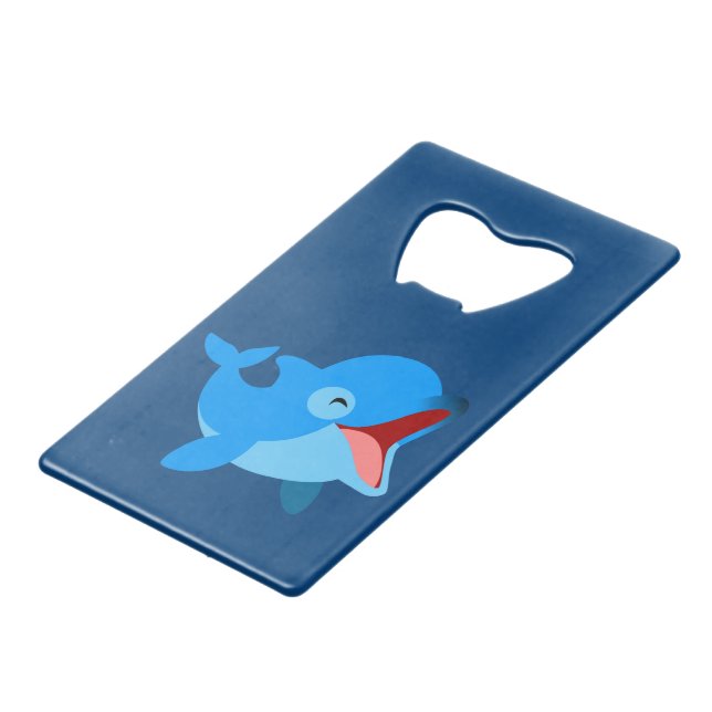 Cute Laughing Cartoon Dolphin Credit Card Bottle Opener (Front Angled)