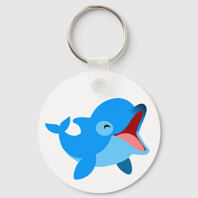 Cute Laughing Cartoon Dolphin Keychain (Front)