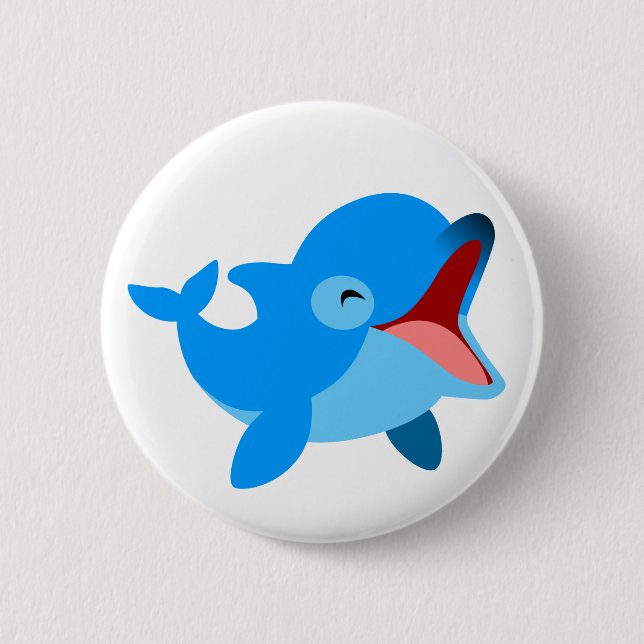 Cute Laughing Cartoon Dolphin Pinback Button (Front)
