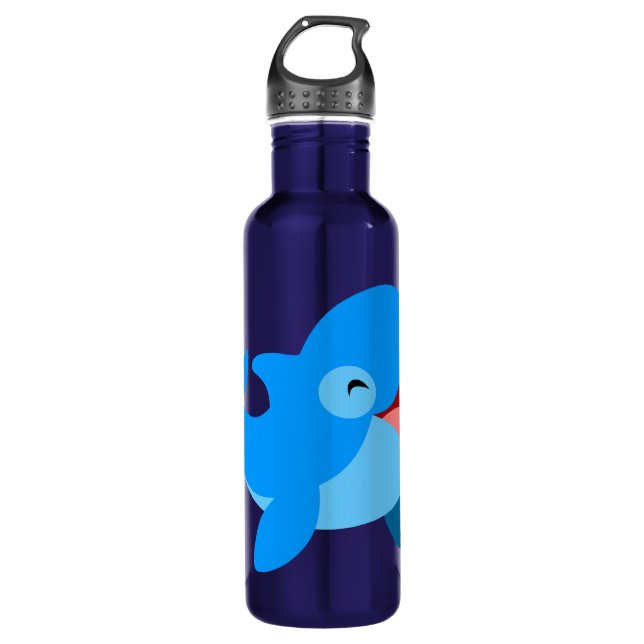 Cute Laughing Cartoon Dolphin Stainless Steel Water Bottle (Front)