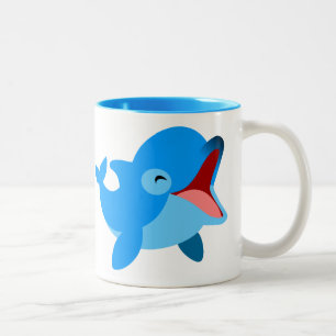 Cute Laughing Cartoon Dolphin Two-Tone Coffee Mug