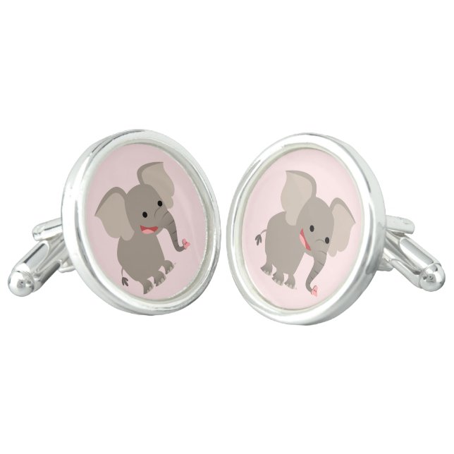 Cute Laughing Cartoon Elephant Cufflinks (Angled)