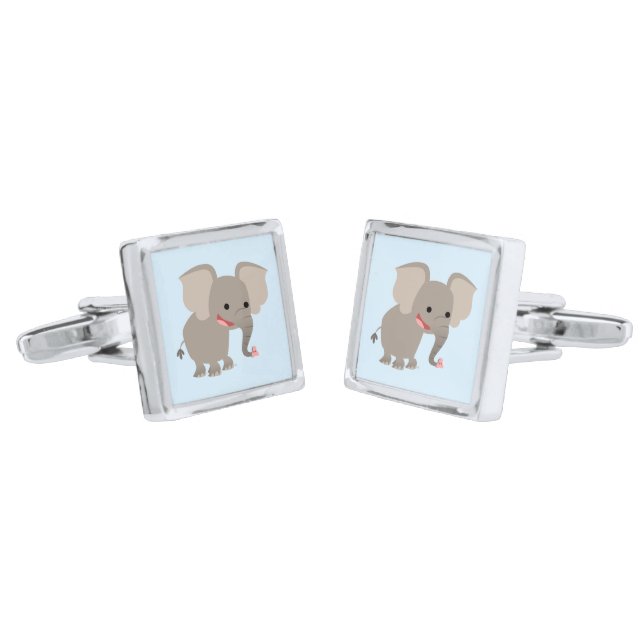 Cute Laughing Cartoon Elephant Cufflinks (Angled)