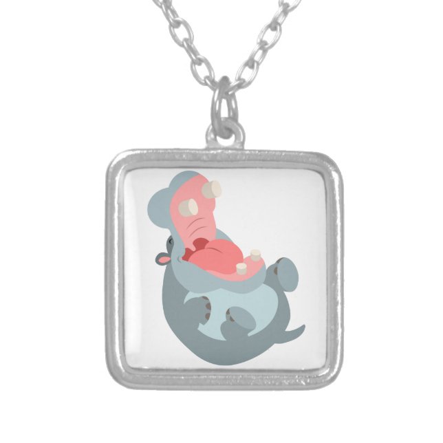 Cute Laughing Cartoon Hippo Necklace (Front)