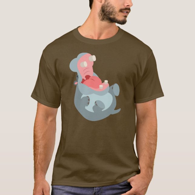 Cute Laughing Cartoon Hippo T-Shirt (Front)