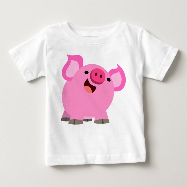 Cute Laughing Cartoon Pig Baby T-Shirt (Front)