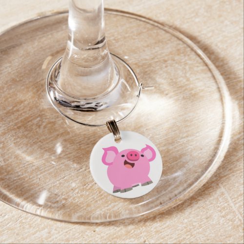Cute Laughing Cartoon Pig Wine Glass Charm