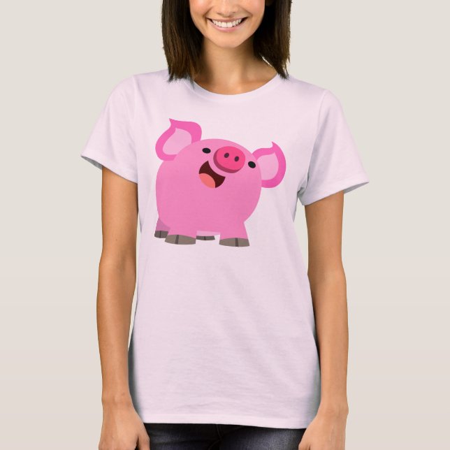 Cute Laughing Cartoon Pig Women T-Shirt (Front)