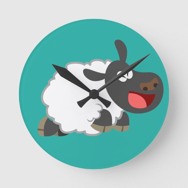 Cute Laughing Cartoon Sheep Round Clock (Front)