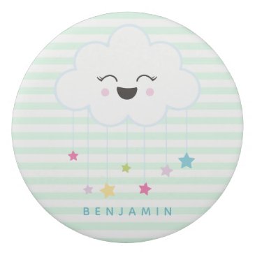 Cute Laughing Cloud - Green Striped Eraser