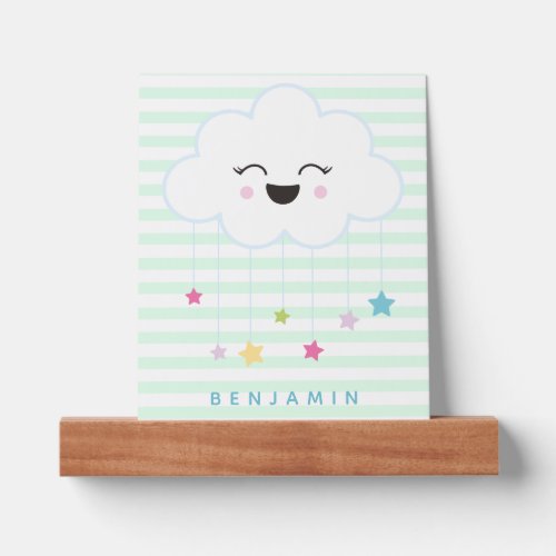 Cute Laughing Cloud _ Green Striped Kids  Picture Ledge