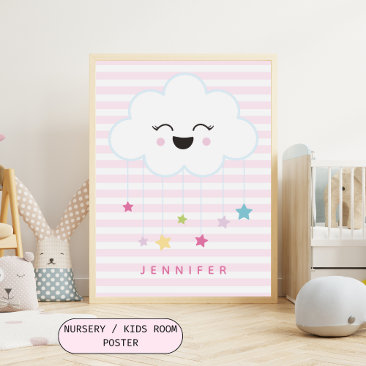 Cute Laughing Cloud - Pibk Striped Kids Bedroom