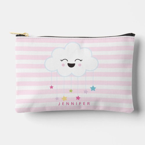 Cute Laughing Cloud _ Pink Striped  Accessory Pouch