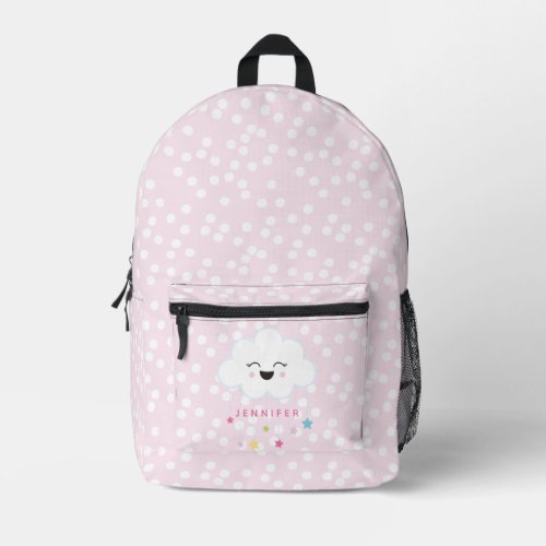 Cute Laughing Cloud _ Pink  White Polkadots Kids Printed Backpack