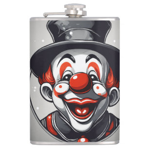 Cute Laughing Clown Logo – Simple Black & White Flask