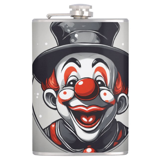 Cute Laughing Clown Logo – Simple Black & White  Flask (Front)