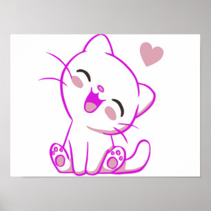 CUTE LAUGHING LITTLE Fuchsia KITTEN Poster