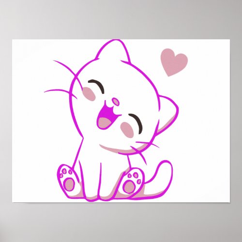 CUTE LAUGHING LITTLE Fuchsia  KITTEN Poster