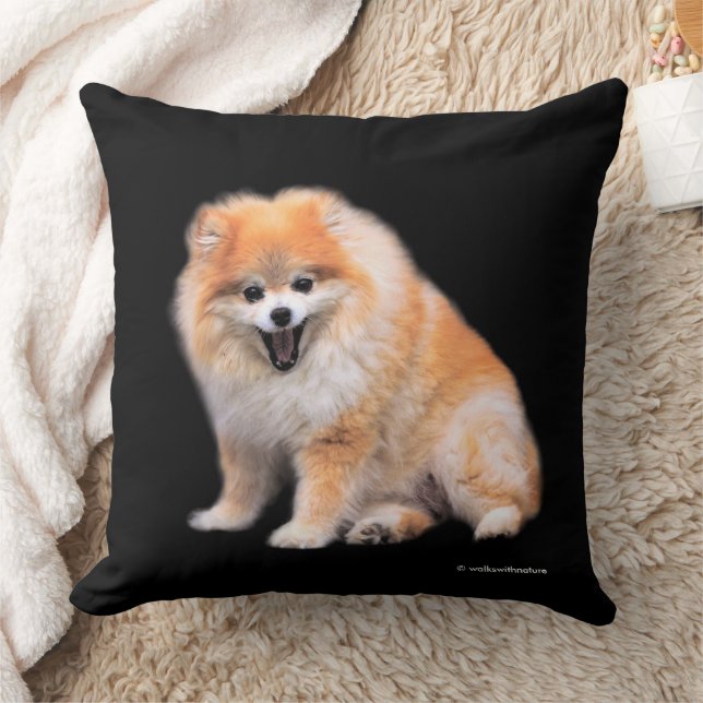Cute Laughing Pomeranian Dog Throw Pillow (Blanket)