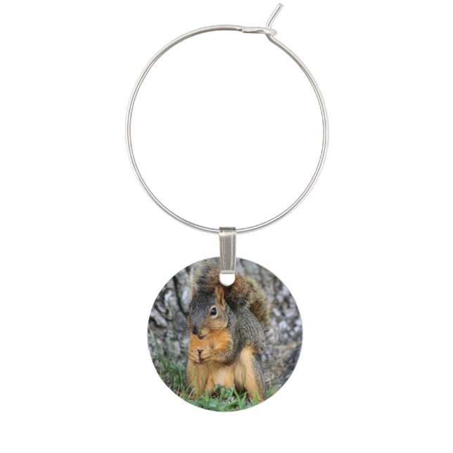 Cute Laughing Squirrel Wine Charm (Front)