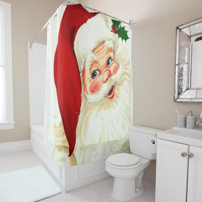 Cute laughing vintage santa shower curtain (In Situ)