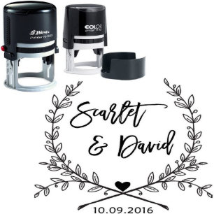 Cute Laurel Wreath Wedding Round Rubber Stamp