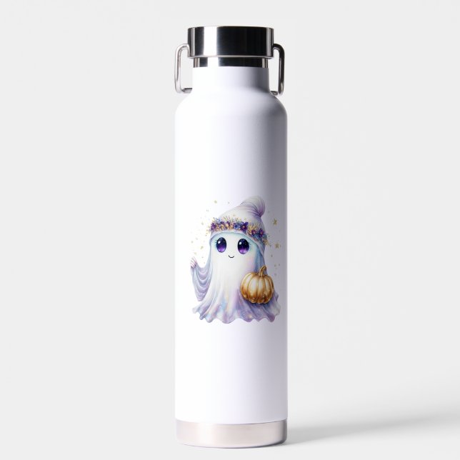 Cute Lavendar Purple Ghost Halloween Spooky Bougie Water Bottle (Front)