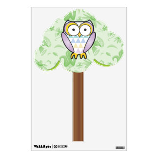 Cute Lavende Damask Owl Pattern in Tree Wall Decal