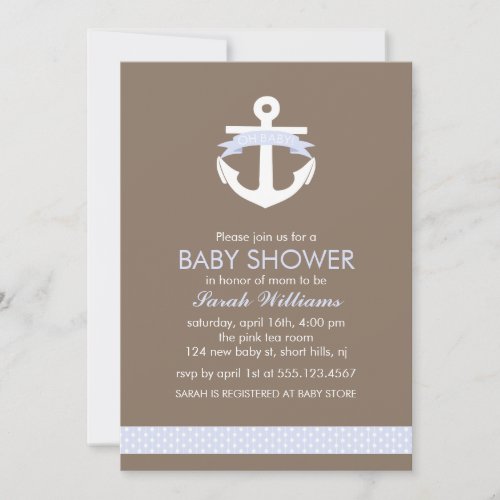 Cute Lavender Anchor Nautical Theme Baby Shower Personalized Announcement