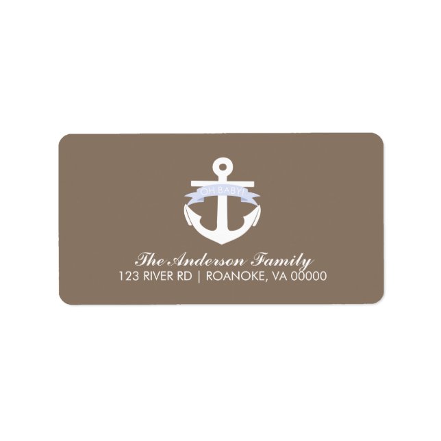 Cute Lavender Anchor & Ribbon Nautical Baby Shower Label (Front)