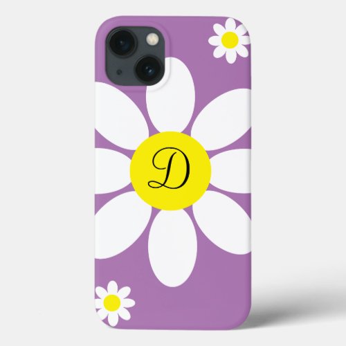Cute Lavender and White Daisies Floral Initial iPhone 13 Case