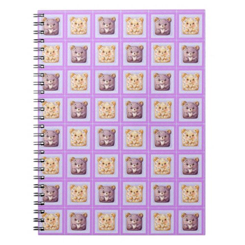 Cute Lavender Blueberry Patchwork cookie Bear Notebook