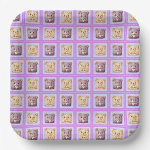 Cute Lavender Blueberry Patchwork cookie Bear Paper Plates