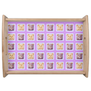 Cute Lavender Blueberry Patchwork cookie Bear Serving Tray