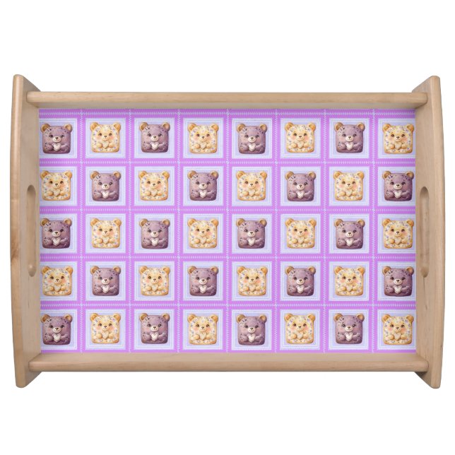 Cute Lavender Blueberry Patchwork cookie Bear Serving Tray (Front)