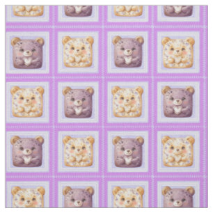 Cute Lavender Blueberry Patchwork Teddy Bear Fabric