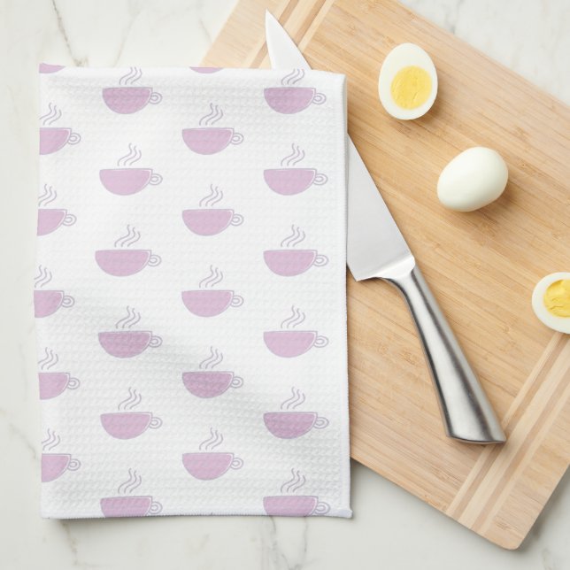 Cute Lavender Coffee Cups Pattern Kitchen Towel (Quarter Fold)