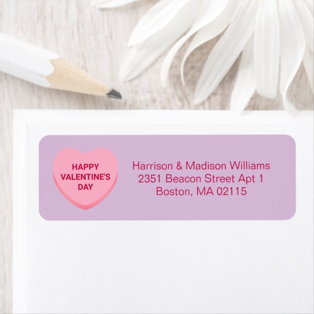 Cute lavender conversation heart Valentine's Day Label (Insitu)
