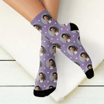 Cute Lavender Custom Boyfriend Photo Heart Socks<br><div class="desc">Soft and romantic, these custom socks feature your photo in a round frame on a pretty lavender background with white confetti hearts. Upload your photo to create a sweet and funny gift for your girlfriend or wife. Perfect for Valentine's Day, birthdays, or anniversaries. Photo tip: crop your photo to a...</div>
